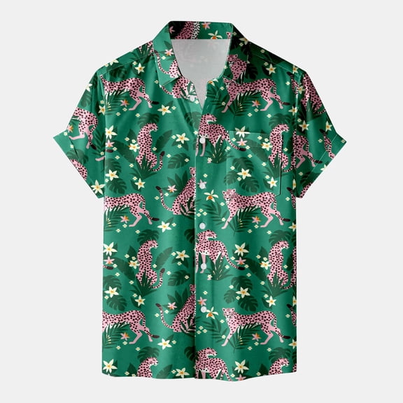 Women's Dressy Tops Short Sleeve Lapel Collared Button Down Cheetah Print Work Shirts Basic Business Blouses Trendy 2026