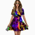 thumbnail image 2 of Rave Rainbow Of Glow Stick Fire Women Dress V-Neck Short Sleeve Flowy Swing Party Midi Dress, 2 of 4
