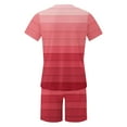 thumbnail image 4 of RYDCOT Men's 2 Piece Casual Loose Striped Outfit Round Neck Short Sleeve Shirt Elastic Waist Shorts Set Red, 4 of 5
