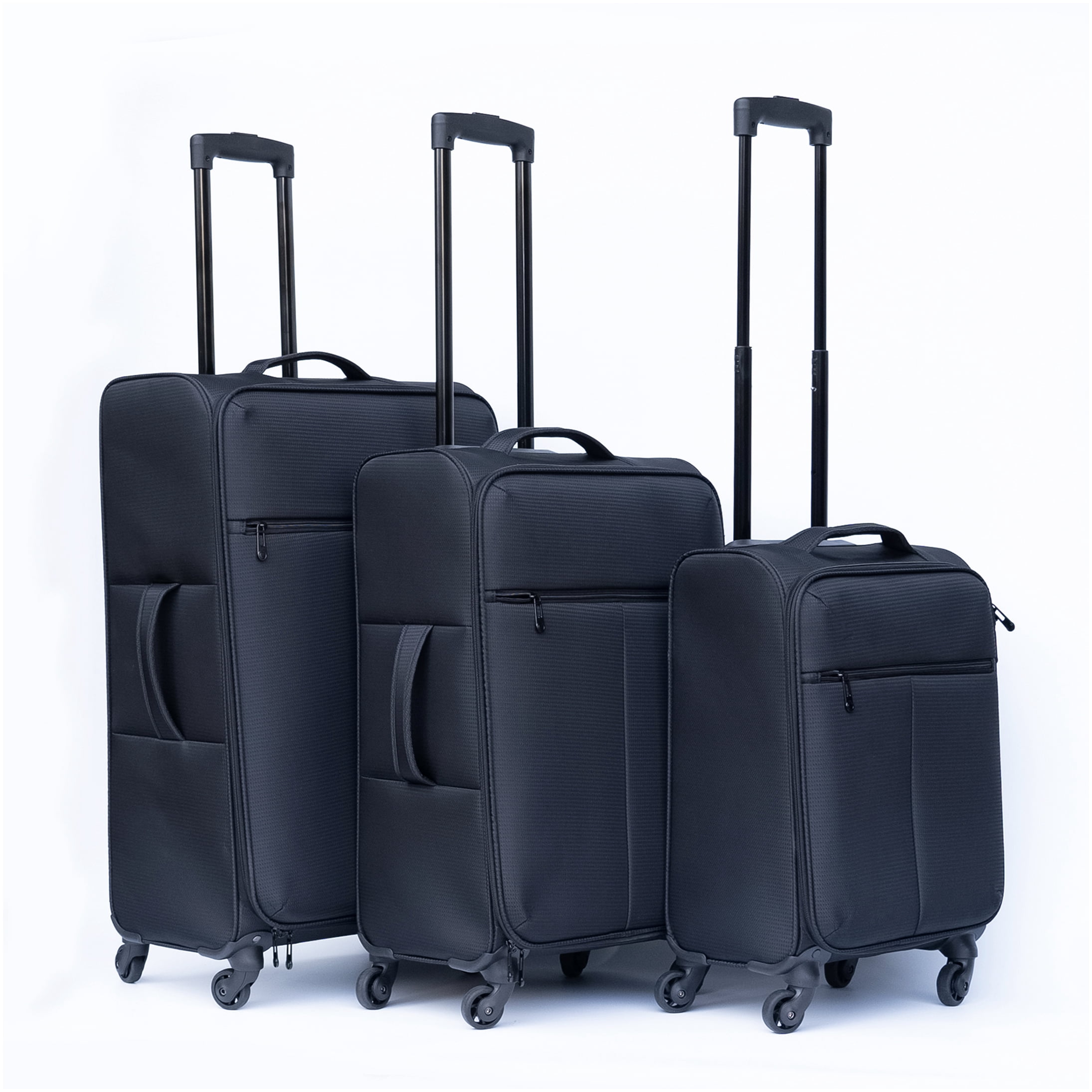 Black Oxford Fabric Suitcase, No Password Lock Lightweight Durable Checked Luggage with 360° Spinner Wheels