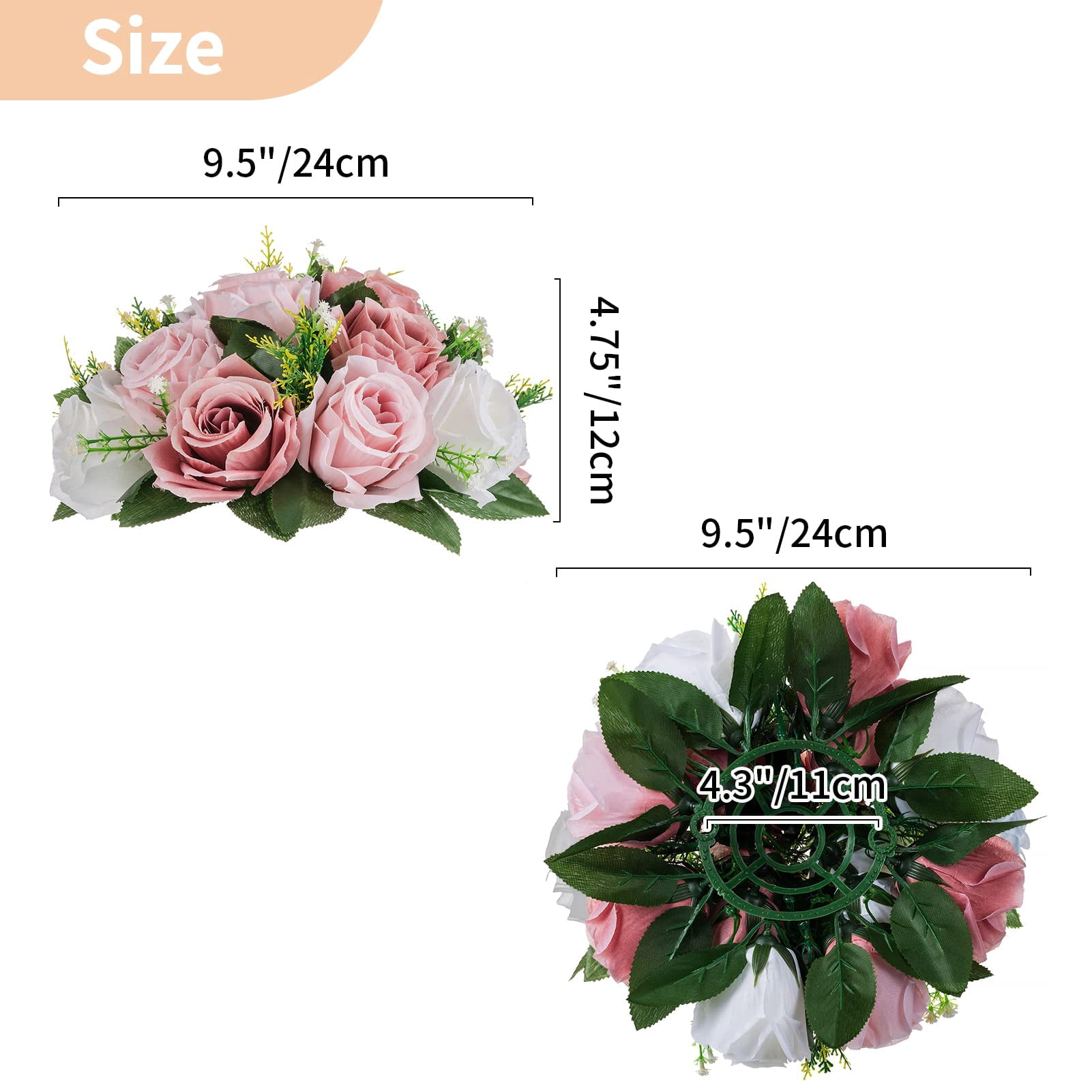 Nuptio Set of 10 Dusty Pink Rose Artificial Flower Kissing ball, 15 Heads Fake Peony Silk Flowers Bouquet for Centerpiece Wedding Birthday Party Home Table Decor