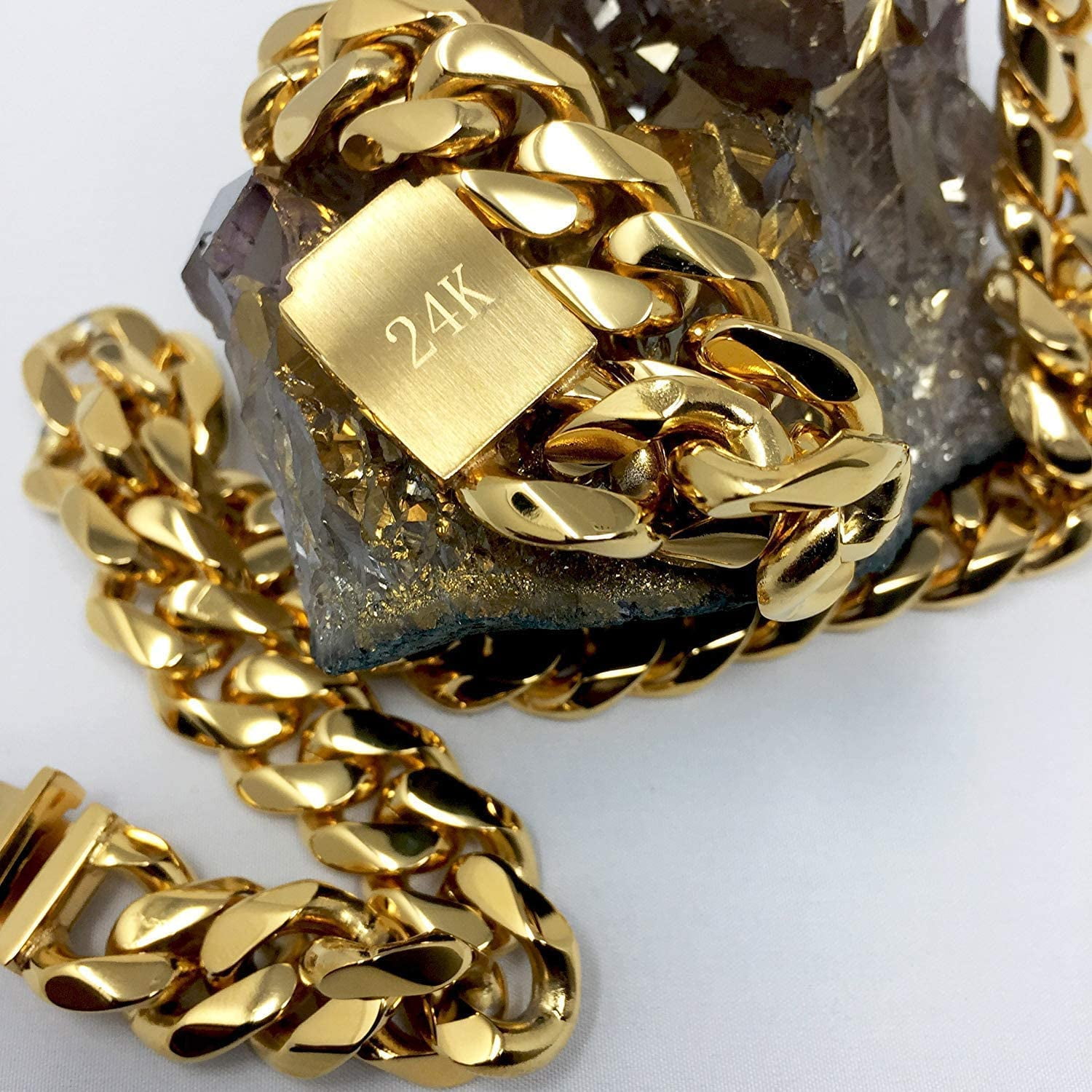14MM Gold Filled Chain 24K Miami Cuban link Curb Necklace for Men Boys Fathers Husband Perfect gift Hip Hop Rapper Chain