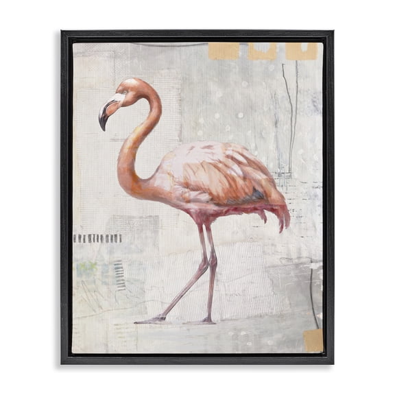 Stupell Industries Bohemian Modern Flamingo Collage Black Floating Frame Canvas Art, 17 x 21, by Karen Smith