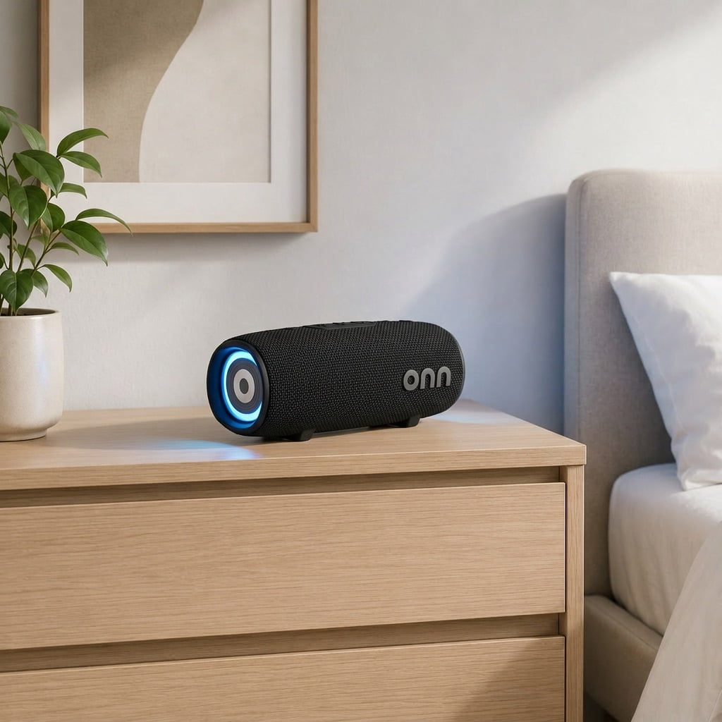onn Medium Rugged Speaker with LED Lighting, Black