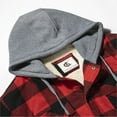 thumbnail image 6 of COEVALS CLUB Men's Hooded Sherpa Lined Flannel Long Sleeve Cotton Plaid Snap Button Up Shirts Quilted Jacket (Red, Black/1# Small), 6 of 7