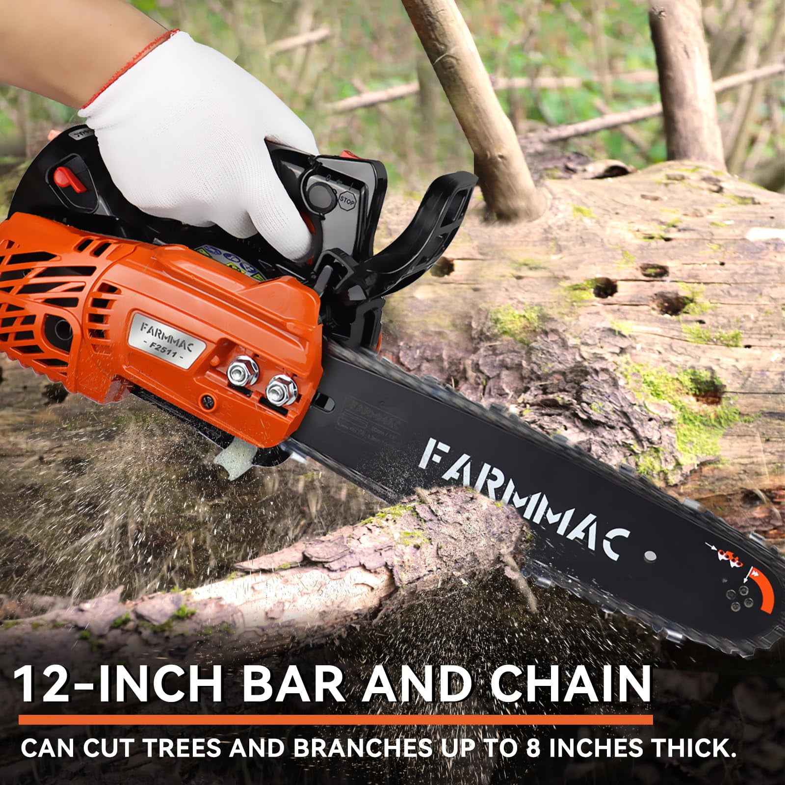 Gas Chainsaw 12'' 2-Stroke 25CC Cordless Chainsaw for Farm, Garden, Ranch, Cutting Wood/Firewood