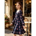 thumbnail image 6 of Lanbubble Girls Long Sleeve Floral Dress Square Neck Ruched A-Line Casual fall winter Dress 7-14 Years, 6 of 12