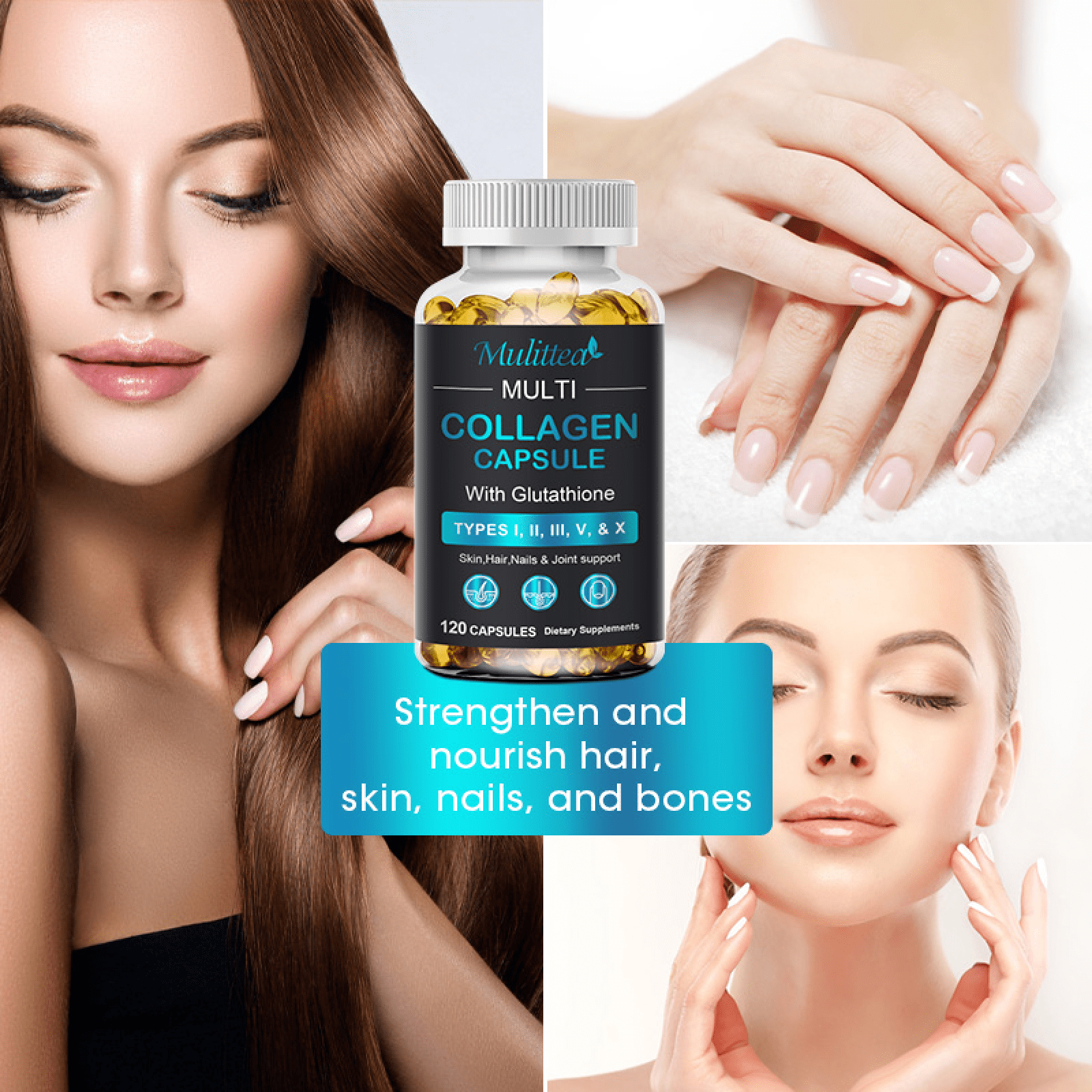 (2 Pack)Collagen Capsules, for Nails,Hair & Skin Health Support,120 Capsules