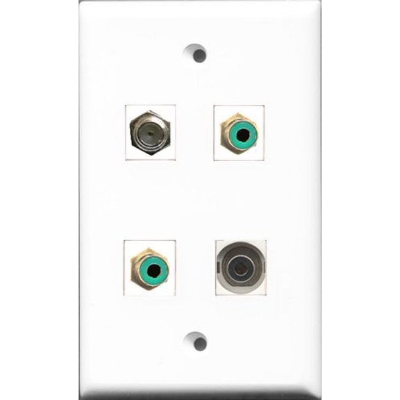 RiteAV - 2 Port RCA Green and 1 Port Coax Cable TV- F-Type and 1 Port 3.5mm Wall Plate