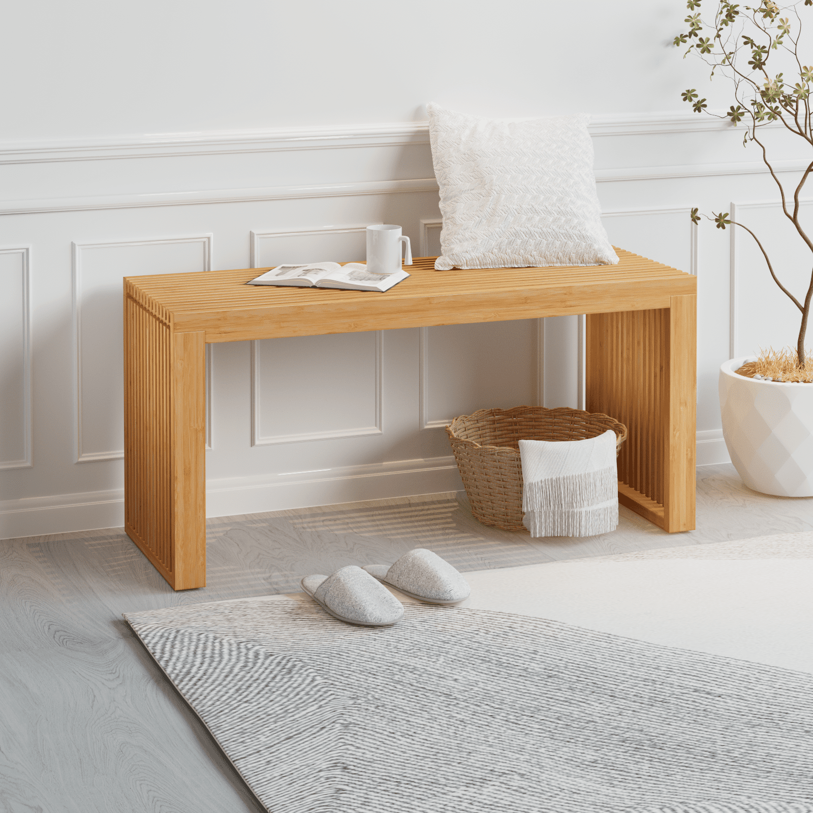 Lontai Indoor Long Bamboo Dining Bench, with Storage