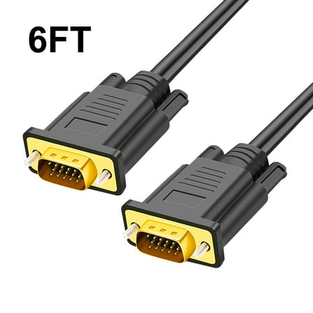 VGA Cable 6FT, Gold-Plated VGA Cord Male to Male Cable 15 pin for Computer Monitor Projector 1080P Full HD for Computer Monitor, Projector, TV