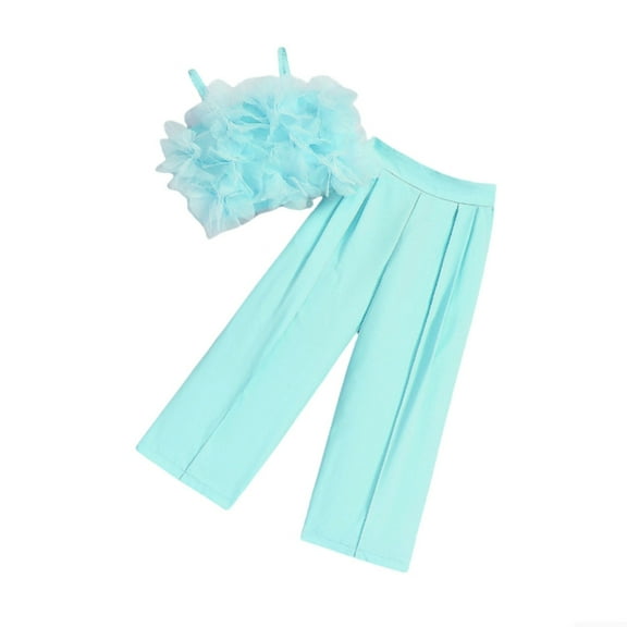 Girls Spring Outfits Sleeveless Solid Tank Tops Wide Leg Pants Trendy Set Girl Clothes Mint Green 3-4 Years