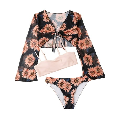 

Toddler Kids Girl s 3 Piece Swimsuits Sunflowers Print Bikini Bathing Suit Briefs Girls Swimsuit Bikini Beach Swimwear Set Baby Girl Clothes