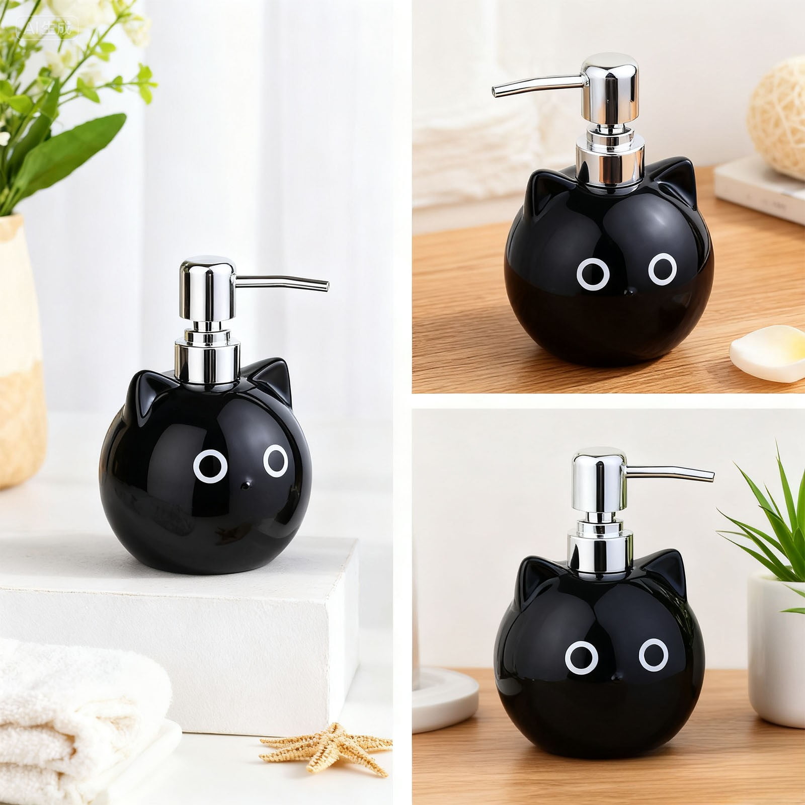 Gnwei Cute Hand Soap Dispenser, Ceramic Cute Cat Soap Dispenser with Pump, Perfect for Dish Soap, Liquid Soap, Hand Soap Dispenser for Bathroom, 16 oz Refillable Lotion Bottle
