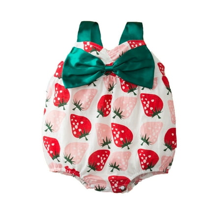 

Toddler Girl Clothes Infanttrawberry Print Bow Romper Bodysuit Clothes