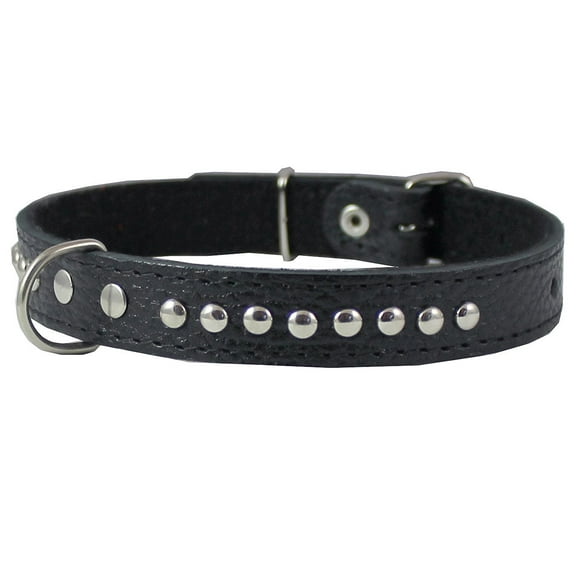 Genuine Leather Studded Padded Dog Collar 18" Long 3/4" Wide Fits 12"-14.5" Neck (Black)