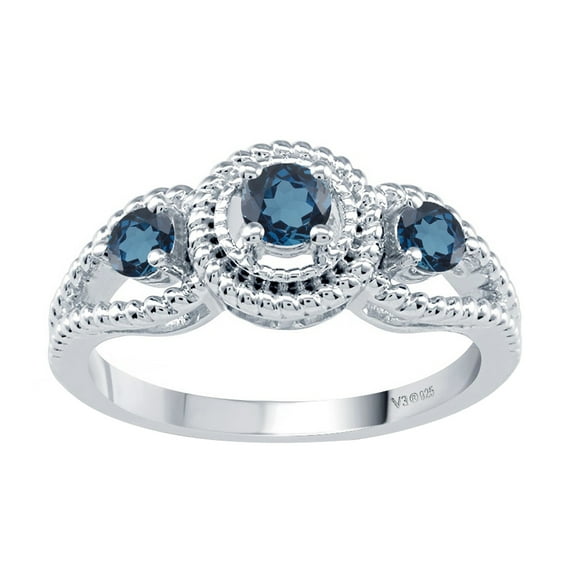 V3 Jewelry® 925 Sterling Silver with Natural London Blue Topaz Three Stone Ring for Women