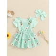 thumbnail image 6 of Aojekbee Baby Girls Spring Outfits Short Sleeve Ribbed Romper + Suspender Skirt + Headband Set Newborn 3 Piece Clothes, 6 of 10