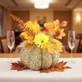 thumbnail image 5 of Artificial Glitter Pumpkin Ornament, Fall Decor with Dahlias and Autumn Leaves for Thanksgiving Table, 5 of 7