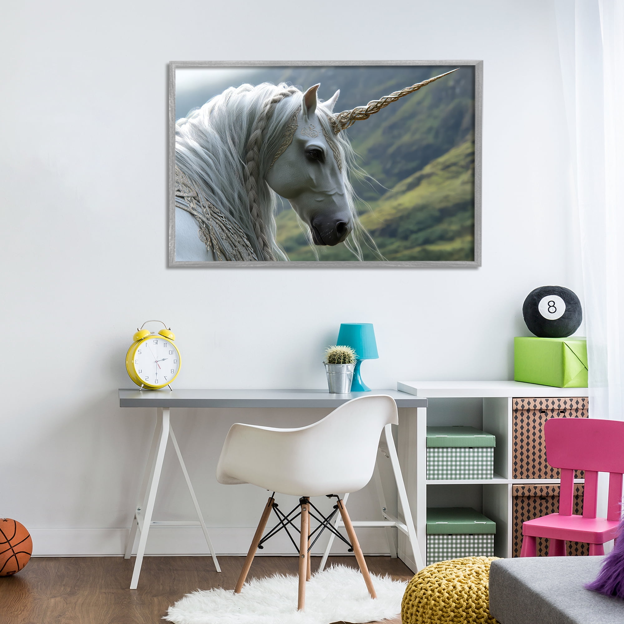 Stupell Industries Celtic Unicorn Braided Mane Gray Framed Giclee Art, design by The Wands Want