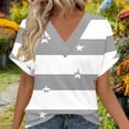thumbnail image 4 of Nmnitkp Women's Tops, Tees & Blouses Star Striped Print V-Neck Roll Cuff Short Sleeve T-Shirt, Loose Fit Casual Summer Tops for Daily Wear Gray,L, 4 of 6