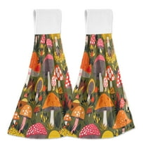 Yayeee Kitchen Hanging Hand Towels Set of 2 with Loop Bathroom Absorbent Tie Towel, Vibrant Mushroom