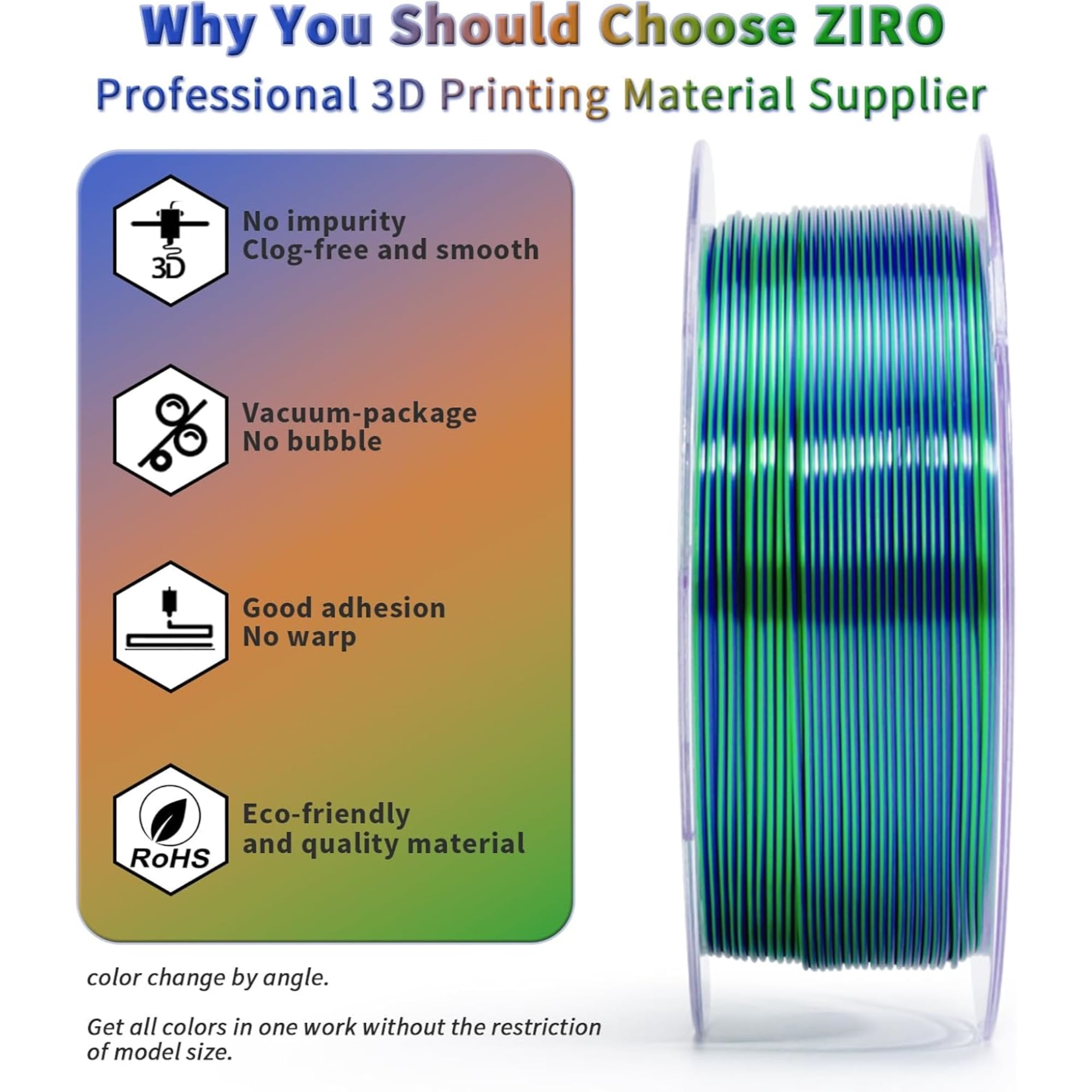 Ziro 3D Tri-color Silk PLA 1.75mm  1kg, Golden Oasis