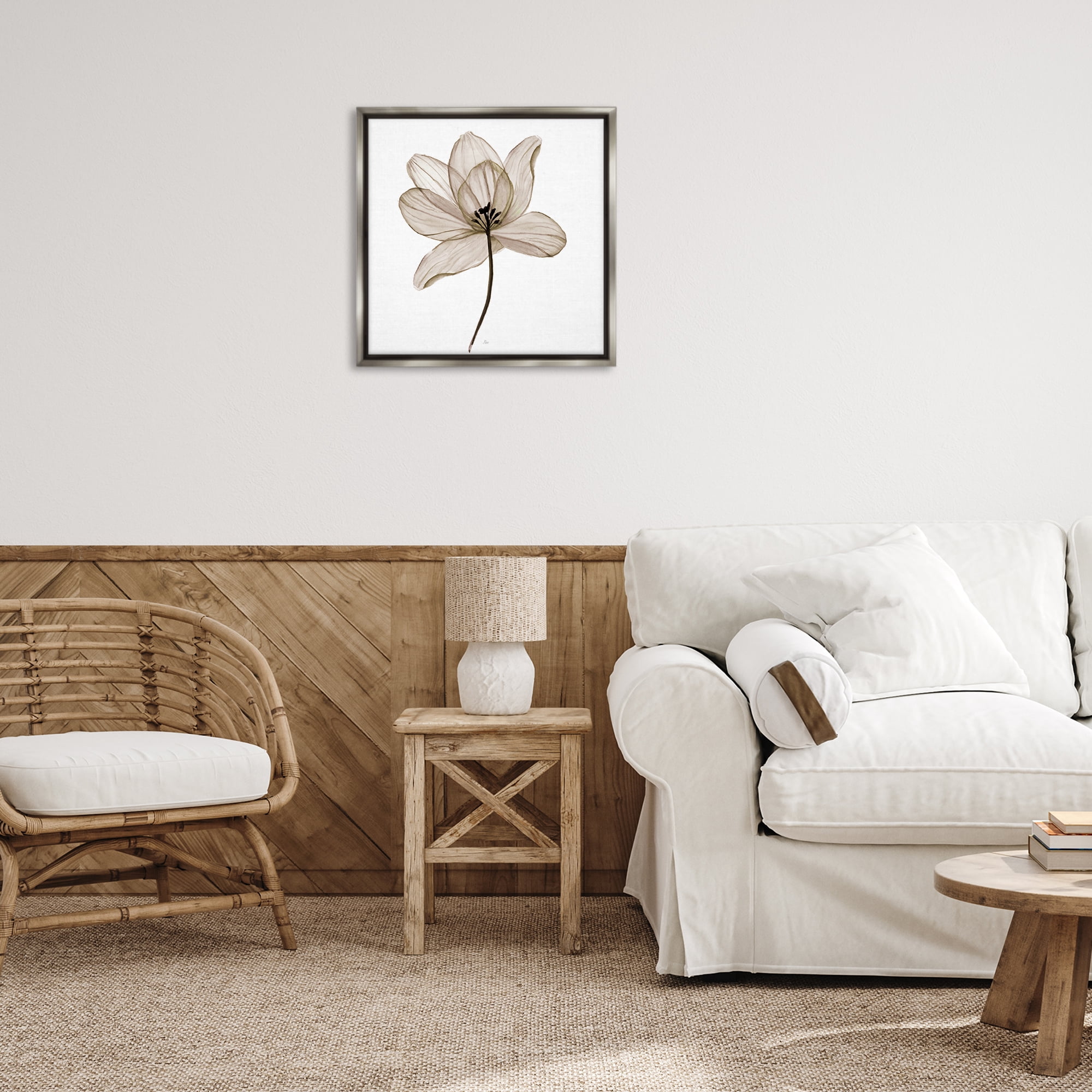 Stupell Industries Beige Opaque Flower Plants & Flowers Painting Gray Floater Framed Canvas Art Print Wall Art, 25 x 25