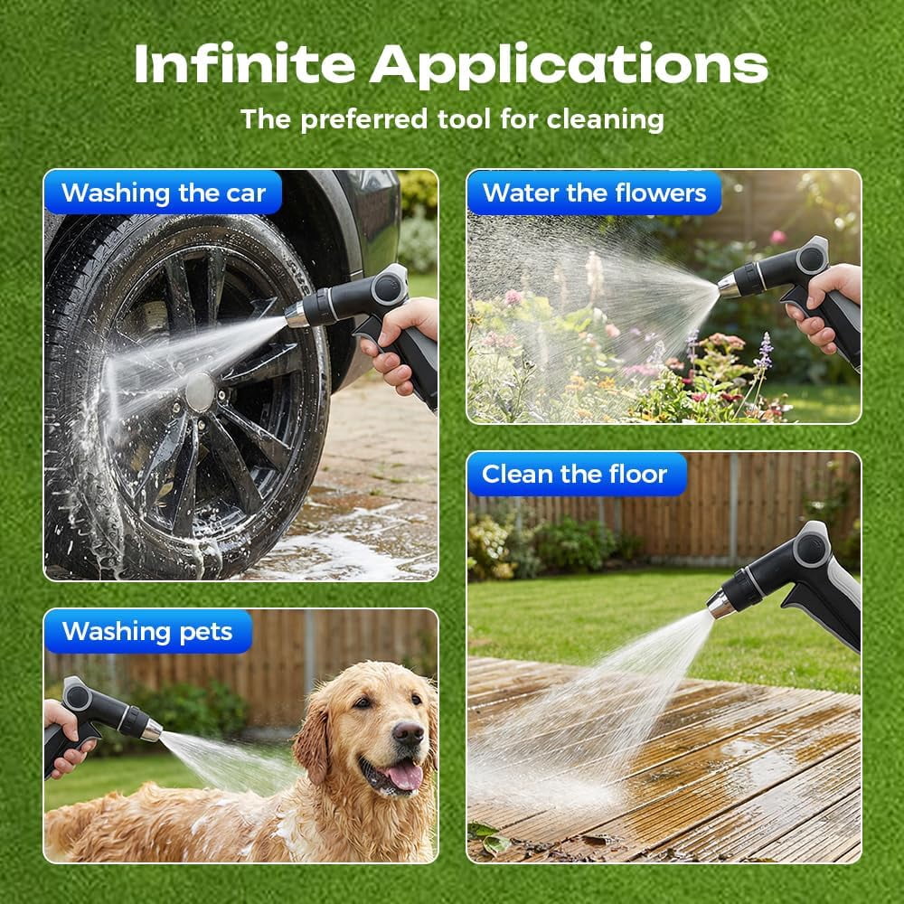 Turn Any Hose into a High Pressure Water Cleaning Jet, 2026 New Heavy Duty Garden Hose Nozzle, Multi Function Lawn & Garden Watering Sprayer, Spray Nozzles for Cleaning Garden Yard Pets Car (A)