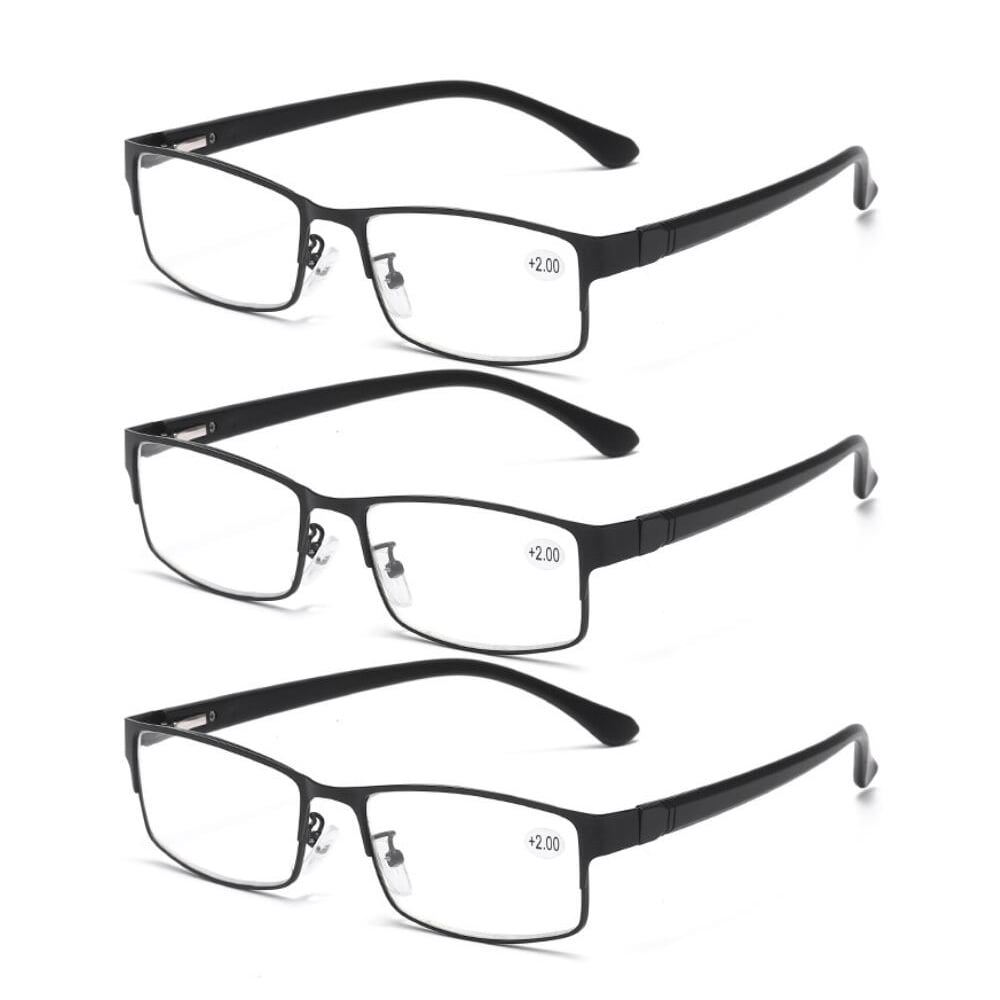 3 Pack Mens Rectangular Reading Glasses Metal Spring Hinges Business