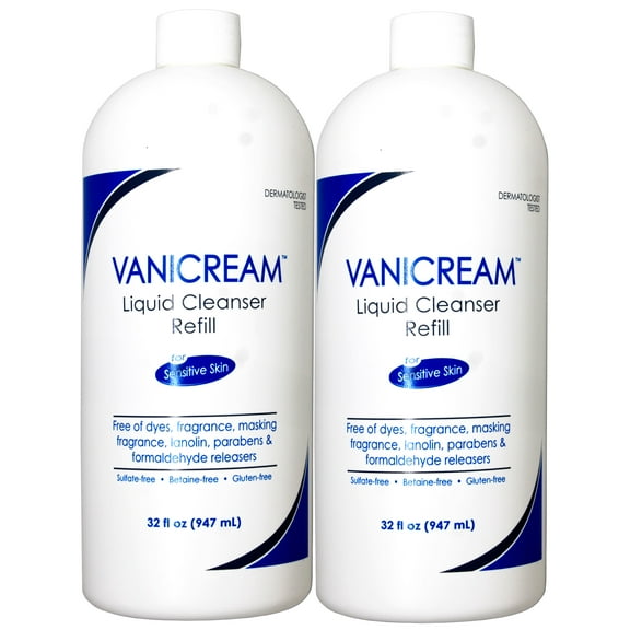 Vanicream Liquid Cleanser Refill for Sensitive Skin, Dermatologist Tested, Free of Dyes and Fragrance, 32 fl oz (Pack of 2)