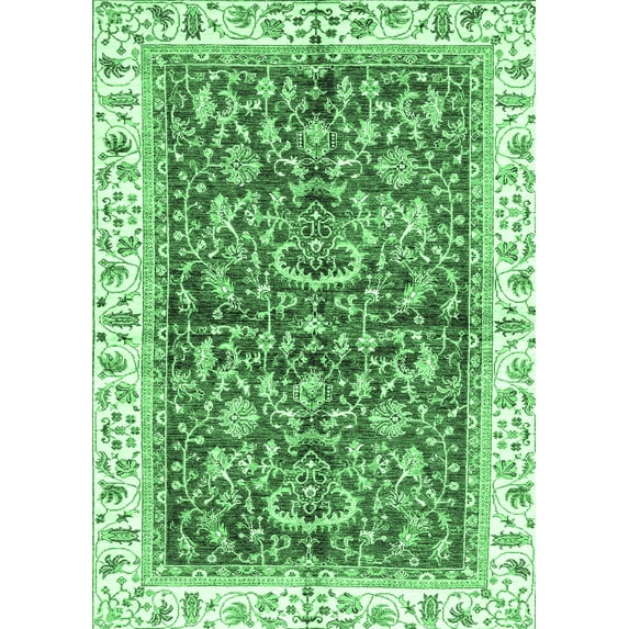 Ahgly Company Indoor Rectangle Abstract Emerald Green Modern Area Rugs, 2' x 3'