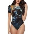 thumbnail image 2 of Picia Flower Field Skull Womens One Piece Swimsuits Modest Tummy Control Bathing Suits Lace Up Slimming Swim Suit-Small, 2 of 9