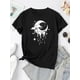 thumbnail image 2 of Camisetas con gráficos clásico para mujeres y adolescentes y niñas, playera de verano con estampado estéticoCelestial Charm | Women's Fashionable Black T-Shirt with Moon and Star Graphic - Casual Ro, 2 of 5