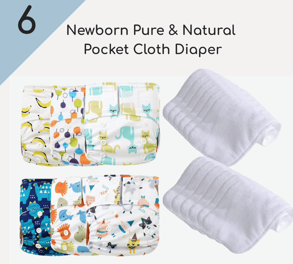 KaWaii Baby Newborn Cloth Diapers for Baby with 12 Super Absorbent 6–22 lbs (0-18 Months) - Pack of 6