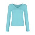 thumbnail image 4 of Gubotare Shirts for Women 3/4 Sleeve V Neck Rib Knit Slim Basic Tees Tops 2025 Fall Casual Tshirts Going Out Workout Outfits (Blue,XL), 4 of 5