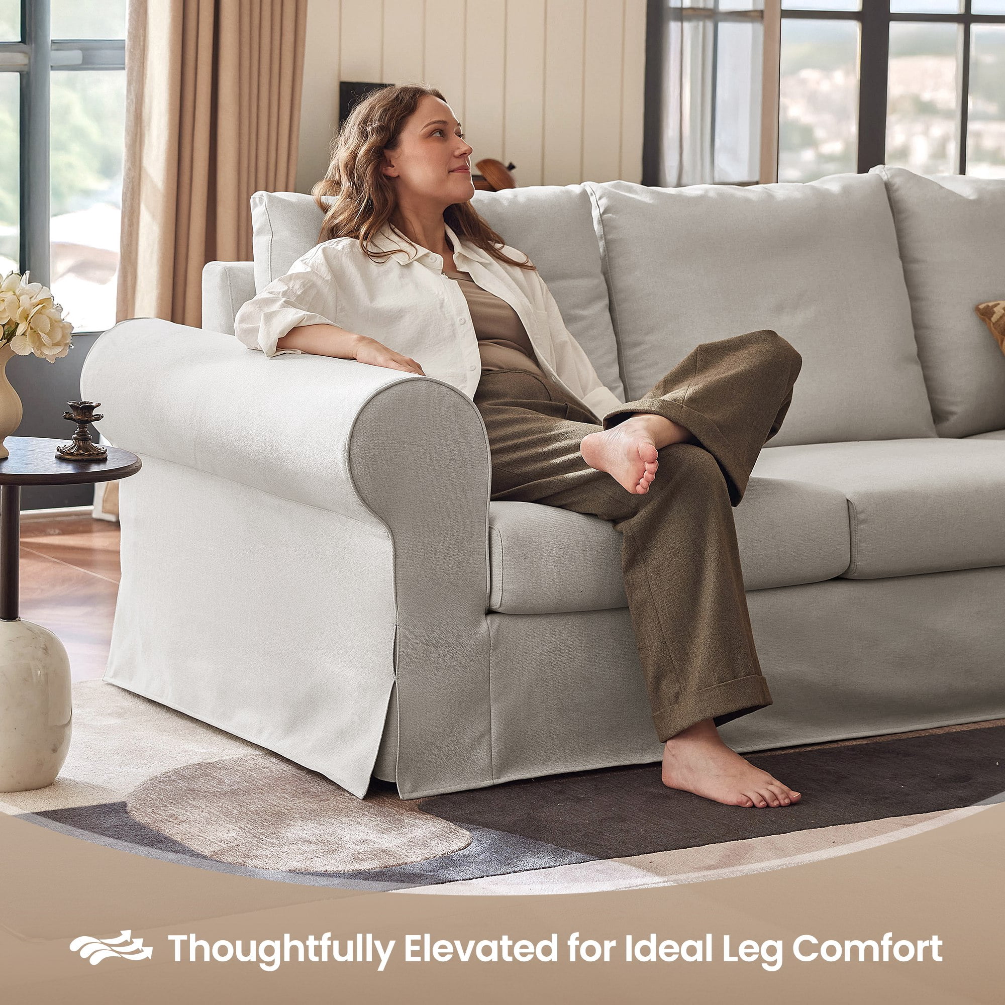 Vorthio 89" 3-Seater Couch for Living Room, Contemporary Fabric Sofa with Rolled Arm, Gray