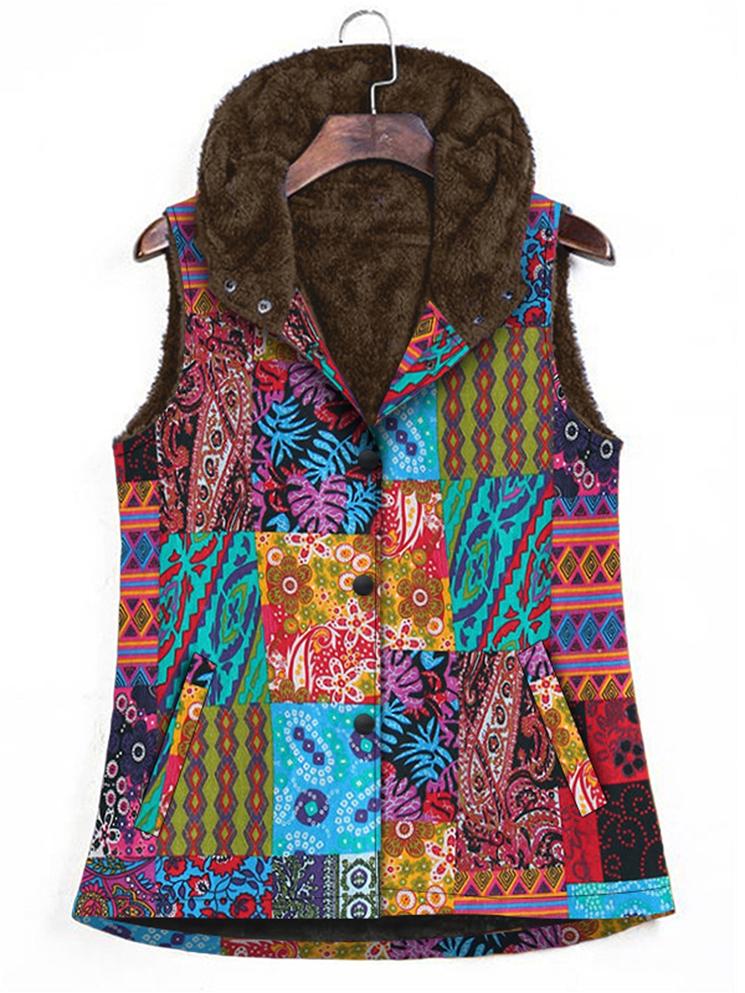 Wodstyle - Women's Warm Plus Size Floral Waistcoat Jacket Vest Gilet ...