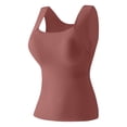thumbnail image 4 of Built In Shelf Bra Tank Tops for Women Scoop Neck Summer Breathable Compression Tank Top with Removable Pads Stretchy Sports Body Shaper Ribbed Maternity Camisole Red M, 4 of 7