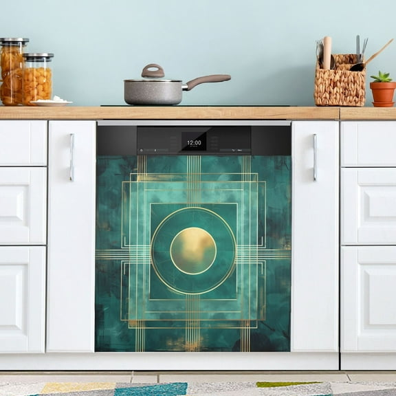 Dishwasher Magnet Cover Magnetic Fridge Door Cover Home Kitchen Decor Abstract Teal Geometric 23"x 26"