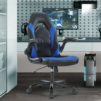 CONCETTA Gaming Chair, Ergonomic Office Chair Desk Chair with Flip-up Armrest and Height Adjustable PU Leather, Computer Chair with Lumbar Support, Black and Blue
