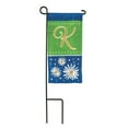 thumbnail image 2 of Daisy Blue Green Monogrammed K 8.5 x 4 Burlap Mini House Flag, 2 of 2