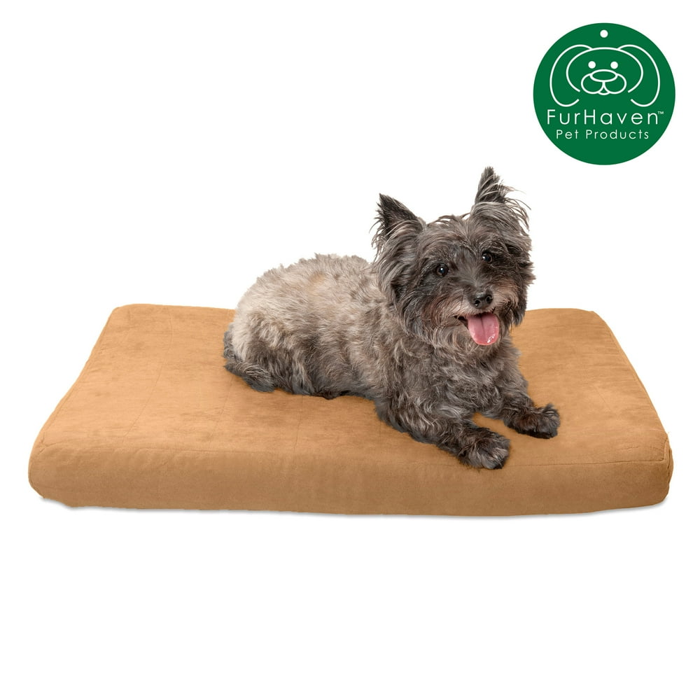 FurHaven Pet Dog Bed Deluxe Orthopedic Quilted Suede Mattress Pet Bed for Dogs & Cats, Camel