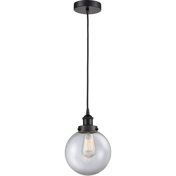 616-1PH-BK-G202-8-LED-Innovations Lighting-Beacon - 1 Light Mini Pendant In Industrial Style-11.5 Inches Tall and 8 Inches Wide Matte Black Clear