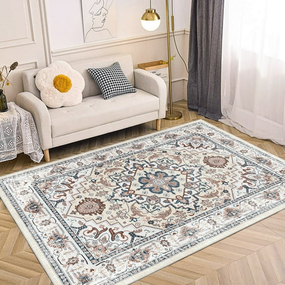 Hywell 5'x7' Vintage Bohemian Rug - Non-Slip Washable Carpet for Living Room, Bedroom