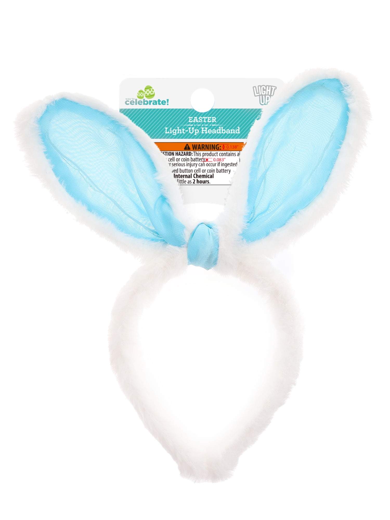 Way to Celebrate Easter Blue and White Light Up Bunny Ears Headband, 1 Piece