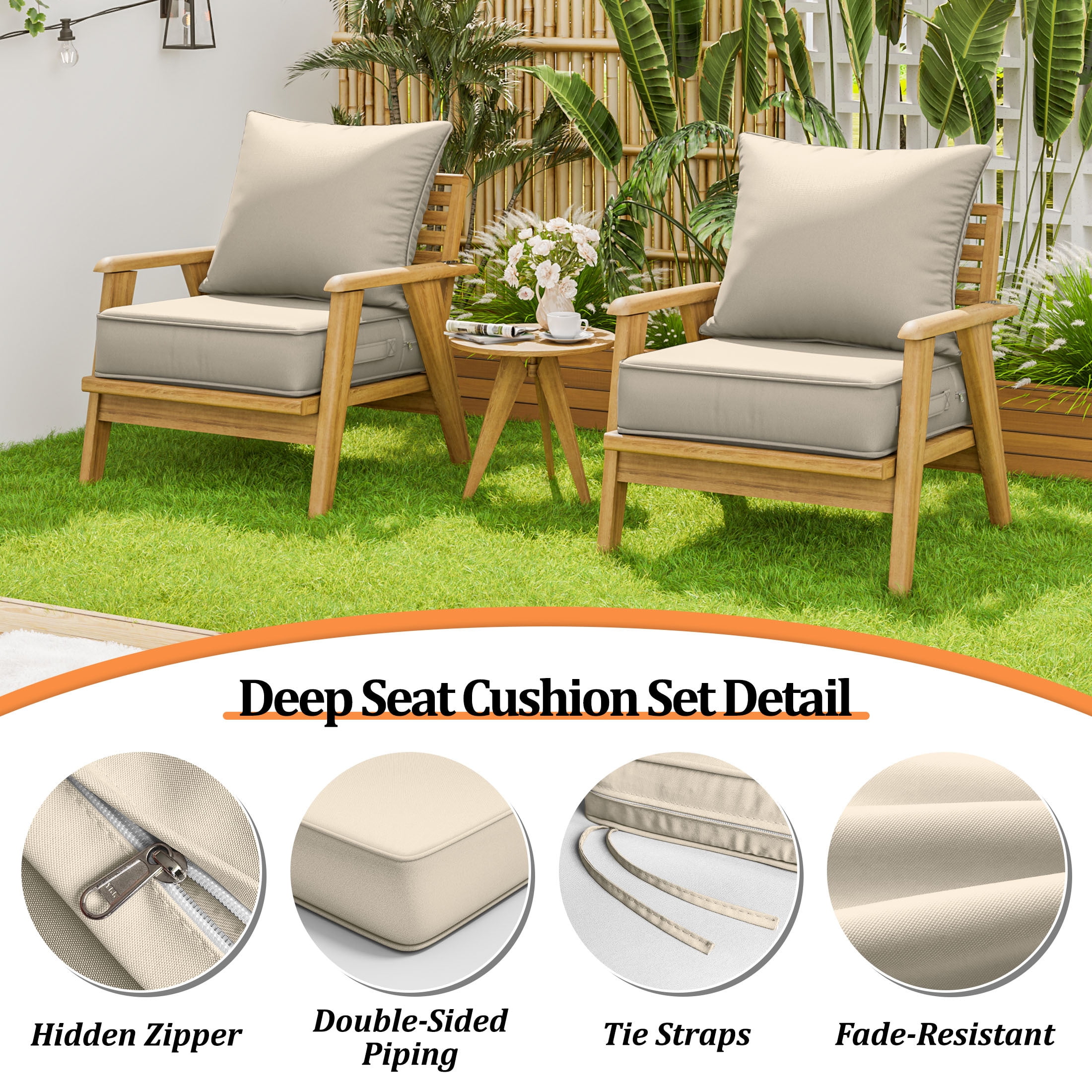 Kimunuk Outdoor Deep Seat Cushion Set for Patio Furniture, Splash-Proof & Fade Resistant, 24" L X 24" W X 5" H, Cream