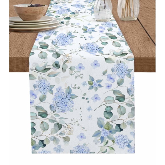 Hokiten Table Runners 108 Inches Long Dress Scarves, Blue Flower Farmhouse Coffee/Dining/Kitchen Table Runner for Living Room, Sage Green Eucalyptus Leaf Farmhouse Country 13x108 Inch