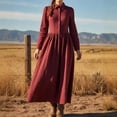 thumbnail image 2 of Daiosportswear Robe-Chemise Maxi pour Femme à Manches Longues, Col à Revers, devant Boutonné, Taille Ajustée, Élégante, Robe de Bureau Décontractée, Robes pour Femmes Bordeaux m(m), 2 of 8