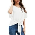thumbnail image 6 of Uvplove Womens Tie Front Blouses V Neck Short Sleeve Chiffon Tops Dressy Casual Summer Shirts,White,US Size L, 6 of 10